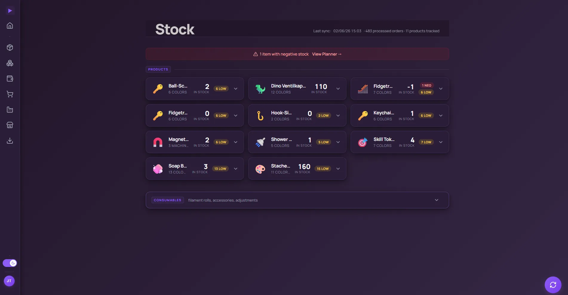 Findig stock view with per-variation inventory